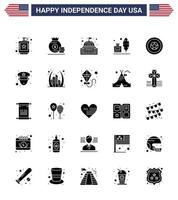 conjunto de 25 iconos del día de los ee.uu. símbolos americanos signos del día de la independencia para la pluma americana adobe americano elementos de diseño vectorial editables del día de los ee.uu. vector