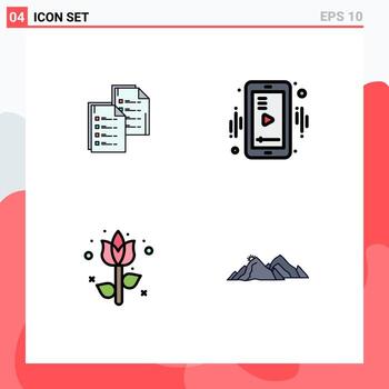 4 User Interface Filledline Flat Color Pack of modern Signs and Symbols of document video copy media easter Editable Vector Design Elements