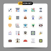 Mobile Interface Flat Color Set of 25 Pictograms of phone destination card google pin Editable Vector Design Elements