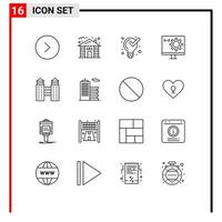 Universal Icon Symbols Group of 16 Modern Outlines of city programming management development computer Editable Vector Design Elements