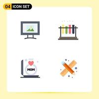 Pack of 4 Modern Flat Icons Signs and Symbols for Web Print Media such as monitor mom lab tube back to school Editable Vector Design Elements