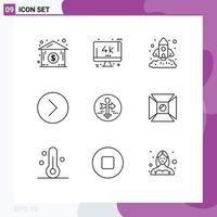 Universal Icon Symbols Group of 9 Modern Outlines of guide multimedia chart media player next Editable Vector Design Elements