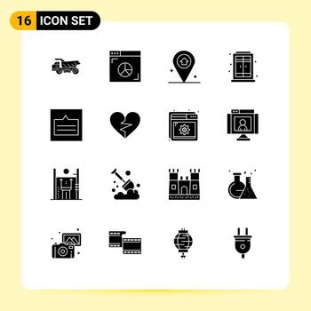 16 User Interface Solid Glyph Pack of modern Signs and Symbols of popup layout map grid living Editable Vector Design Elements