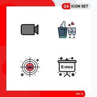 Modern Set of 4 Filledline Flat Colors Pictograph of camera target ui love head shot Editable Vector Design Elements