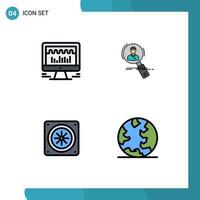 4 User Interface Filledline Flat Color Pack of modern Signs and Symbols of computer resources graph hr computer Editable Vector Design Elements