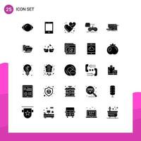 Modern Set of 25 Solid Glyphs and symbols such as play gaming affection game love hearts Editable Vector Design Elements
