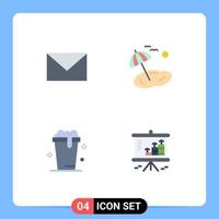 conjunto moderno de 4 iconos planos pictograma de sms sopa arena árbol limpieza elementos de diseño vectorial editables vector