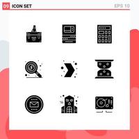 Universal Icon Symbols Group of 9 Modern Solid Glyphs of search find bank math calculator Editable Vector Design Elements