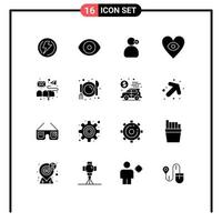 Pictogram Set of 16 Simple Solid Glyphs of email love science heart medical Editable Vector Design Elements