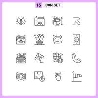 Mobile Interface Outline Set of 16 Pictograms of mask calendar folder left arrow Editable Vector Design Elements