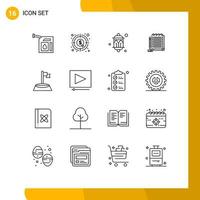 16 Universal Outline Signs Symbols of novel notebook money notepad lantern Editable Vector Design Elements