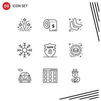 Set of 9 Commercial Outlines pack for data weather finance snow cold Editable Vector Design Elements