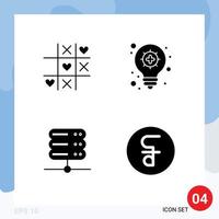 Modern Set of 4 Solid Glyphs Pictograph of game server valentine pharmacy coin Editable Vector Design Elements