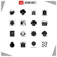 Modern Set of 16 Solid Glyphs and symbols such as fire discount offer counter check Editable Vector Design Elements