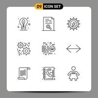 9 Universal Outline Signs Symbols of eco gear find web sun Editable Vector Design Elements