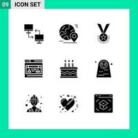 Modern Set of 9 Solid Glyphs and symbols such as web ribbon world reputation medal Editable Vector Design Elements