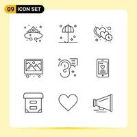 Set of 9 Modern UI Icons Symbols Signs for decoration photo umbrella frame time Editable Vector Design Elements