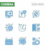 CORONAVIRUS 9 Blue Icon set on the theme of Corona epidemic contains icons such as moon protection bacteria disease danger viral coronavirus 2019nov disease Vector Design Elements