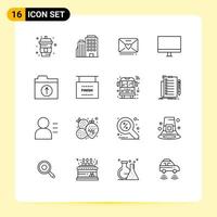 Outline Pack of 16 Universal Symbols of files hardware sms gadget computers Editable Vector Design Elements