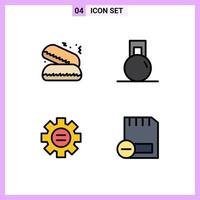 Universal Icon Symbols Group of 4 Modern Filledline Flat Colors of fast food setting fitness weight card Editable Vector Design Elements