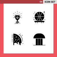 User Interface Pack of 4 Basic Solid Glyphs of award pizza win basketball party Editable Vector Design Elements