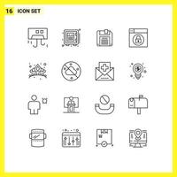 Set of 16 Commercial Outlines pack for jewelry crown money lock web Editable Vector Design Elements