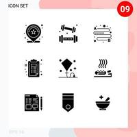 9 Thematic Vector Solid Glyphs and Editable Symbols of happy creative lifting clipboard place Editable Vector Design Elements