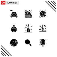 Universal Icon Symbols Group of 9 Modern Solid Glyphs of broom travel setting music pineapple Editable Vector Design Elements