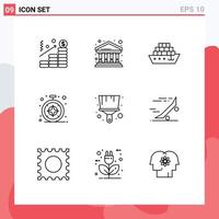 Set of 9 Commercial Outlines pack for fast paint cargo brush compass Editable Vector Design Elements