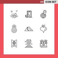 Set of 9 Modern UI Icons Symbols Signs for landscape flower plant th world Editable Vector Design Elements