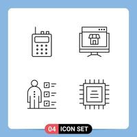 4 iconos creativos, signos y símbolos modernos de la lista de verificación de comunicación, computadora en línea, elementos de diseño de vectores editables personales