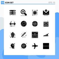 Pictogram Set of 16 Simple Solid Glyphs of gym email setting address the Editable Vector Design Elements