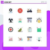 User Interface Pack of 16 Basic Flat Colors of media creative navigation content van Editable Pack of Creative Vector Design Elements