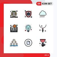 Stock Vector Icon Pack of 9 Line Signs and Symbols for tips idea cloud bulb education time Editable Vector Design Elements