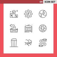 User Interface Pack of 9 Basic Outlines of baby crib home earth pollution industry Editable Vector Design Elements