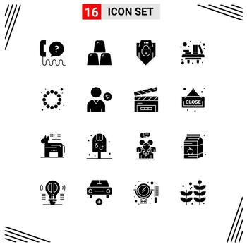 Set of 16 Vector Solid Glyphs on Grid for table library gold education web security Editable Vector Design Elements