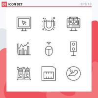 9 User Interface Outline Pack of modern Signs and Symbols of computer mouse share chart analytic Editable Vector Design Elements