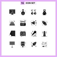 16 Thematic Vector Solid Glyphs and Editable Symbols of wedding cake earrings rainy clothing Editable Vector Design Elements
