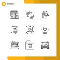 Mobile Interface Outline Set of 9 Pictograms of coding contacts focusing solutions bookmarks focusing Editable Vector Design Elements