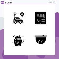 Modern Set of 4 Solid Glyphs Pictograph of car cupcake technology heart fast Editable Vector Design Elements