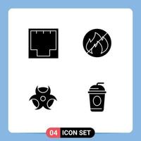 Modern Set of 4 Solid Glyphs Pictograph of connection physic network fire cola Editable Vector Design Elements