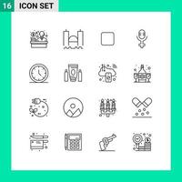 Group of 16 Outlines Signs and Symbols for sport user box time record Editable Vector Design Elements