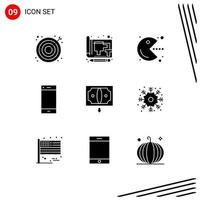 Modern Set of 9 Solid Glyphs Pictograph of ring contact paper call game Editable Vector Design Elements