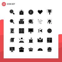 Editable Vector Line Pack of 25 Simple Solid Glyphs of construction report bluetooth favorite love Editable Vector Design Elements