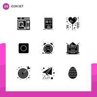 Pictogram Set of 9 Simple Solid Glyphs of clock alarm affection maximize app Editable Vector Design Elements