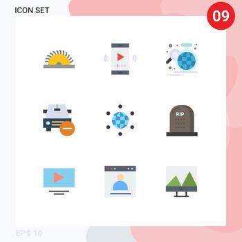 conjunto moderno de 9 colores planos pictograma de menos eliminar elementos de diseño vectorial editables del globo del coche de la aplicación del reproductor de video vector
