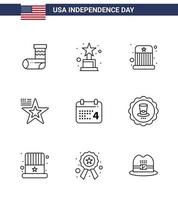 Big Pack of 9 USA Happy Independence Day USA Vector Lines and Editable Symbols of date calender entertainment usa american Editable USA Day Vector Design Elements