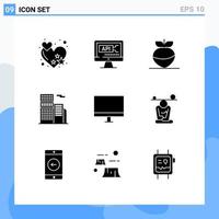 Set of 9 Commercial Solid Glyphs pack for hardware devices turnip computers real Editable Vector Design Elements