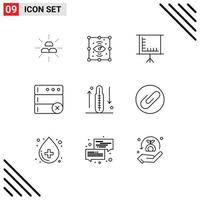 Pack of 9 creative Outlines of fitness disease view serve database Editable Vector Design Elements