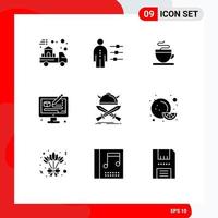 Pictogram Set of 9 Simple Solid Glyphs of emblem designing recruitment modeling creative Editable Vector Design Elements